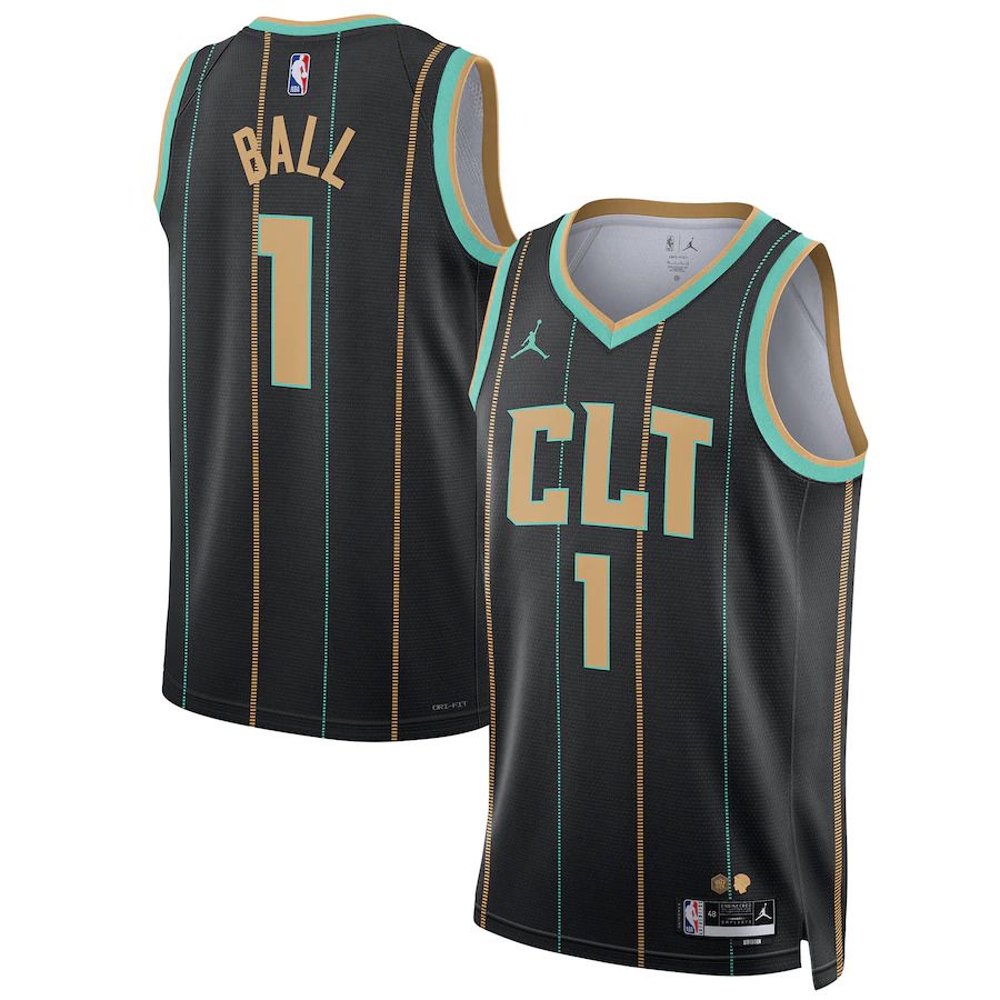 Men Charlotte Hornets #1 LaMelo Ball Jordan Brand Black City Edition 2022-23 Swingman NBA Jersey